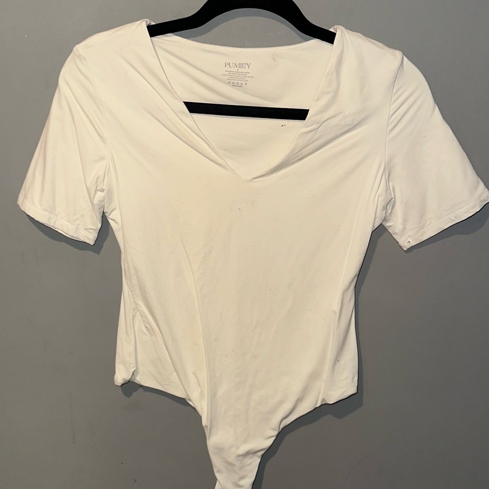 Plumey Elegant White Bodysuit for Women
